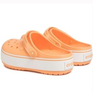 Crocs Crocband Platform Clog Slip-On Shoes White / Cantaloupe Orange size 9
